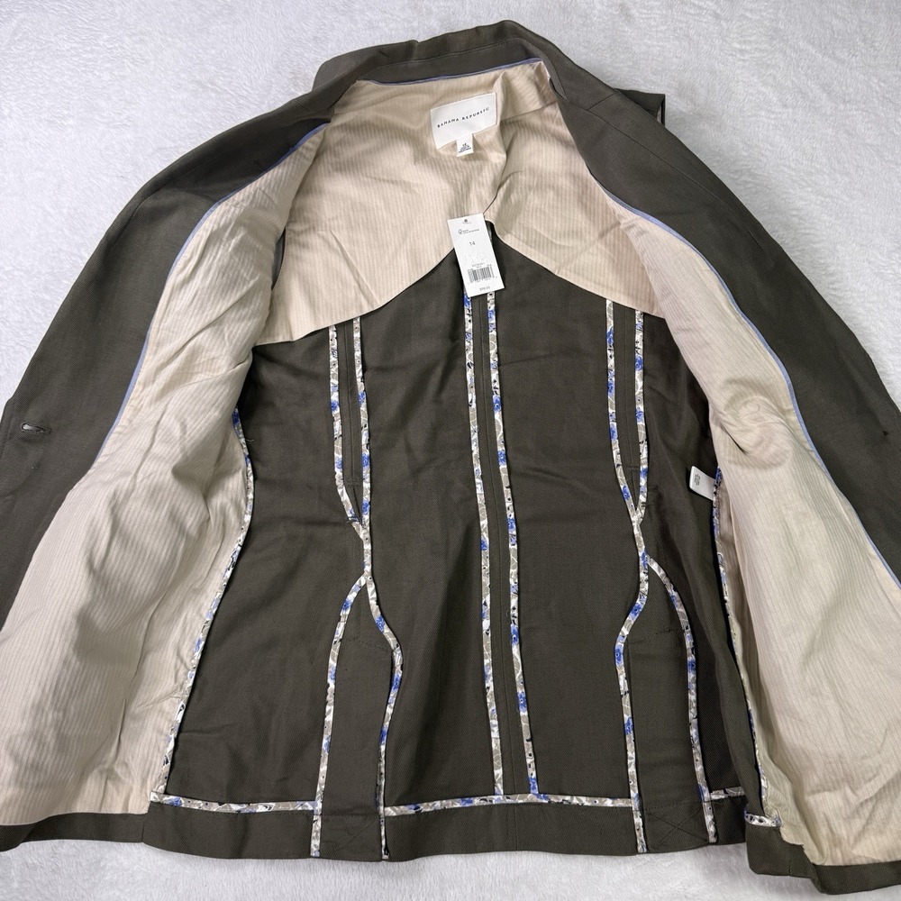 Banana Republic Olive Green Safari Travel Utility Vest Womens Size 14 Linen NWT - Picture 6 of 12